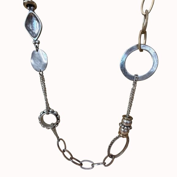 Chicos Mixed Metal Silver & Gold-Tone Long Layered Chain Necklace With Textured - Picture 3 of 11